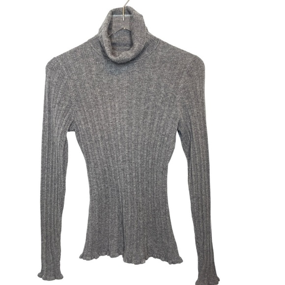 Paige Grey 100% Cashmere Turtleneck Sweater Wide Ribbing Lettuce Hem/Cuffs Sz S - Picture 6 of 15